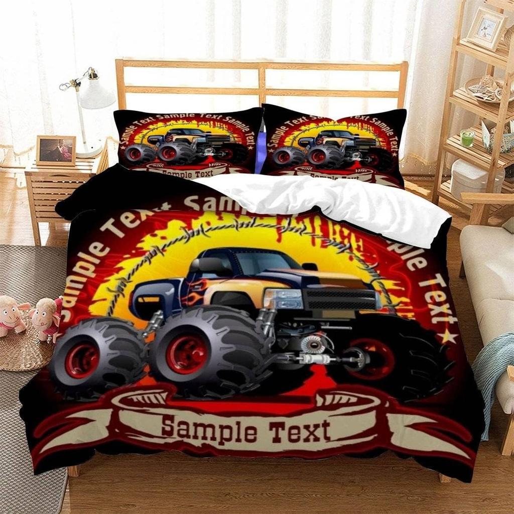 Racing themed bedding 3D printed cartoon monster truck pattern, soft down anti allergy down duvet cover, adult bedding set, teen