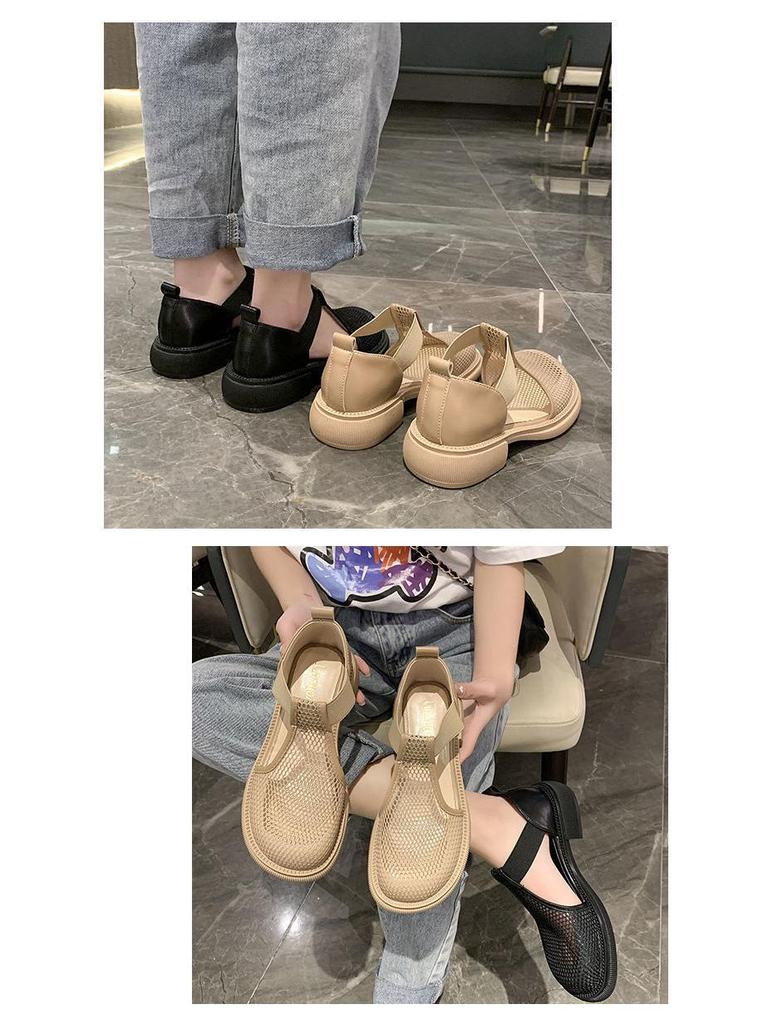 Women's 2024 Summer Mesh Closed-Toe Flat Sandals: Versatile Round-Toe Fishnet Mary Janes