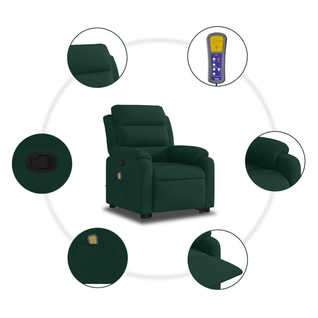 Recliner Chair with Rising Function Dark Green Velvet