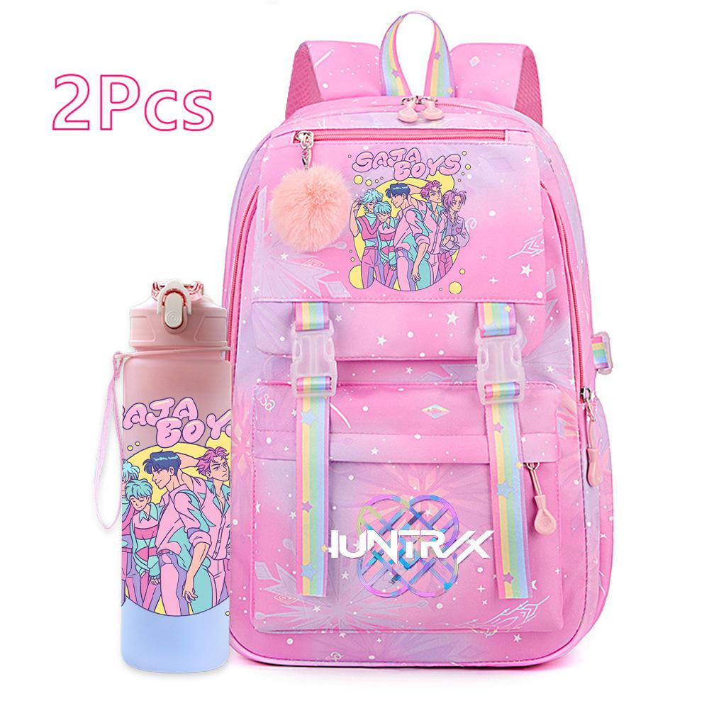 2Pcs/set K-pop Printed Backpack with 750Ml Water Bottler for Teenager Girl Boy Bookbag Kid Gift Large Capacity waterproof Travel Bag Mochila