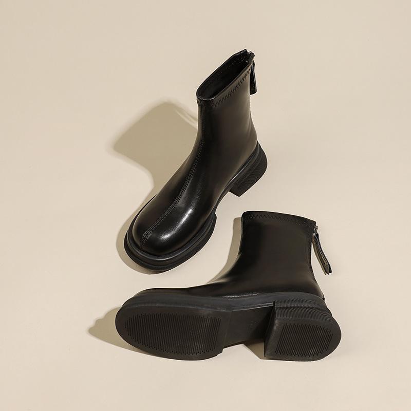 

Мягкая кожа толстая подошва увеличивающие рост короткие ботинки женские новые эластичные тонкие ботинки осень-зима 2025 обычные на толстом каблуке ботинки Мартин 40 чёрный