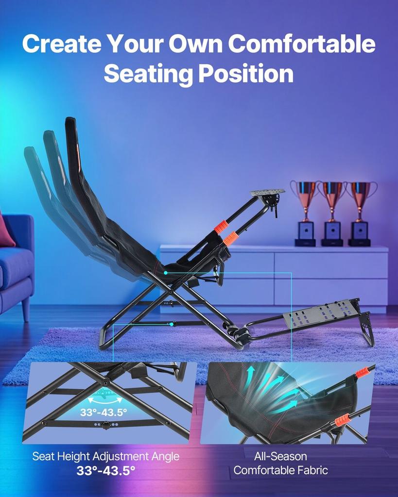 Portable Racing Wheel Stand, Foldable & Adjustable Steering Sim Wheel Stand, 470 mm Seat Inner Width, Compatible with Logitech G923/G920/G29,