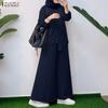 ZANZEA Women Long Sleeve Blouse and Long Pants Casual Two Piece Suit Sets
