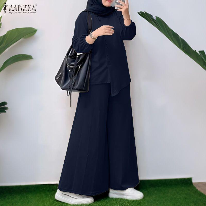 ZANZEA Women Long Sleeve Blouse and Long Pants Casual Two Piece Suit Sets