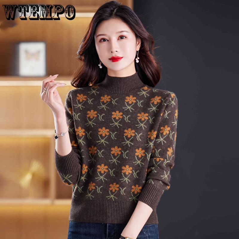 Jacquard Sweater Loose Half Turtleneck Knitted Sweater for Women In Autumn and Winter Fashionable and Casual Pullover