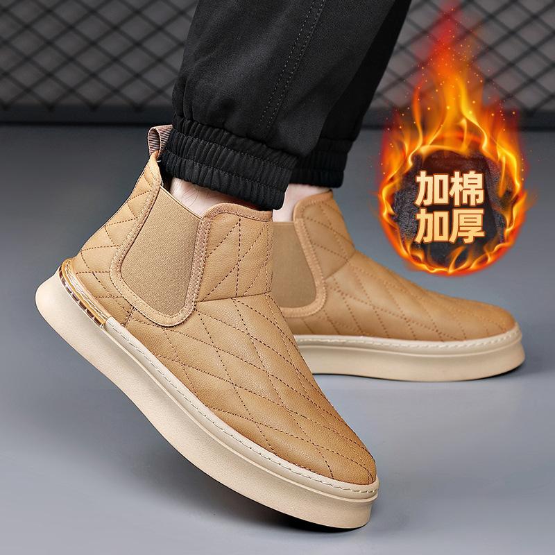 2024 Winter Shoes for Men Ankle Boots Genuine Leather High Tops Leather Casual Shoes Man Outdoor Warm Plush Snow Boots