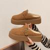 New Women's Thick-soled Retro Shoes, Wool Shoes, Cotton Slippers with Fleece Toe Caps, Half Slippers