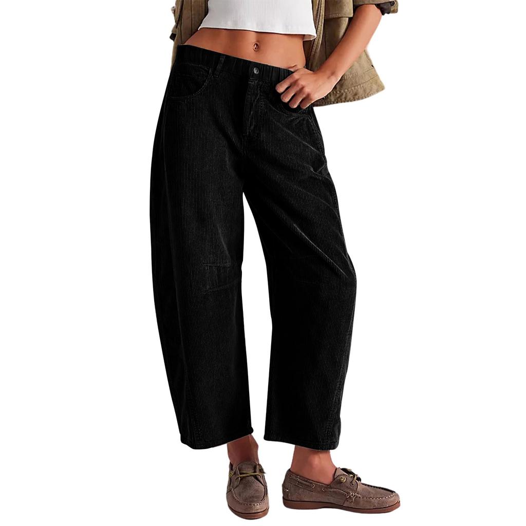 Women's Corduroy Pants Casual Women's Solid Color Corduroy Loose Straight Pants