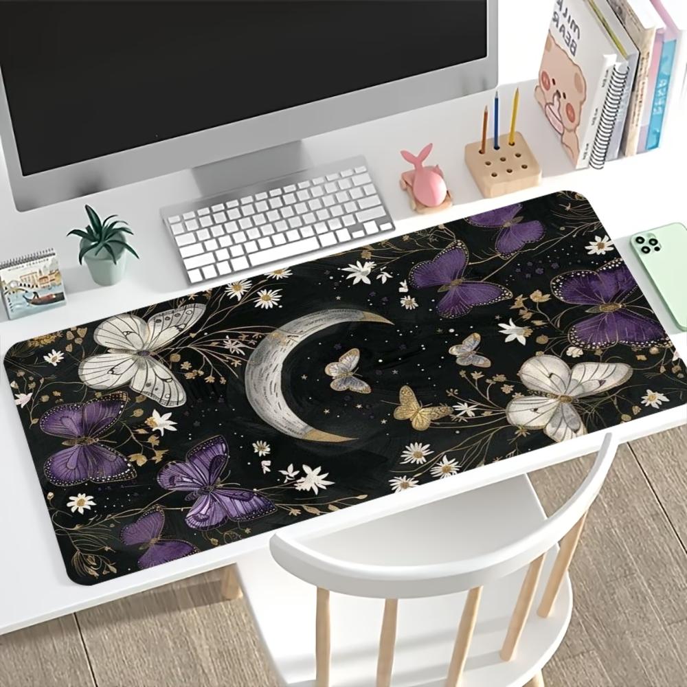 Gaming Mousepad Dark Moon Floral Butterfly Non Slip Rubber Lock Edge Keyboard Pad ESports Gamer Office Laptop Desk Mat