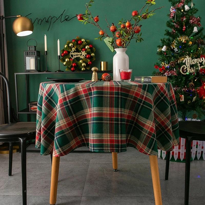 Green Plaid Christmas Decoration Tablecloth Waterproof Rectangular Tablecloths Mantel Mesa Party Decoration Mantel Mesa