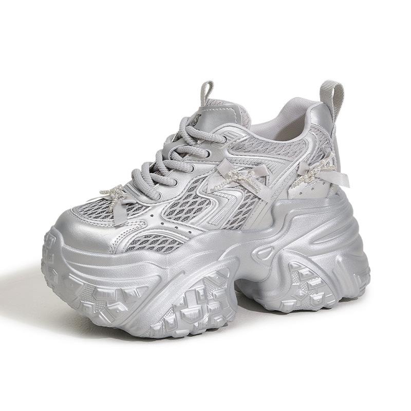 Fashion 10CM Air Mesh Genuine Leather Chunky Sneaker Fashion Spring Summer Ankle Boots Hook High Brand Comfy Booties Flower Shoes Women