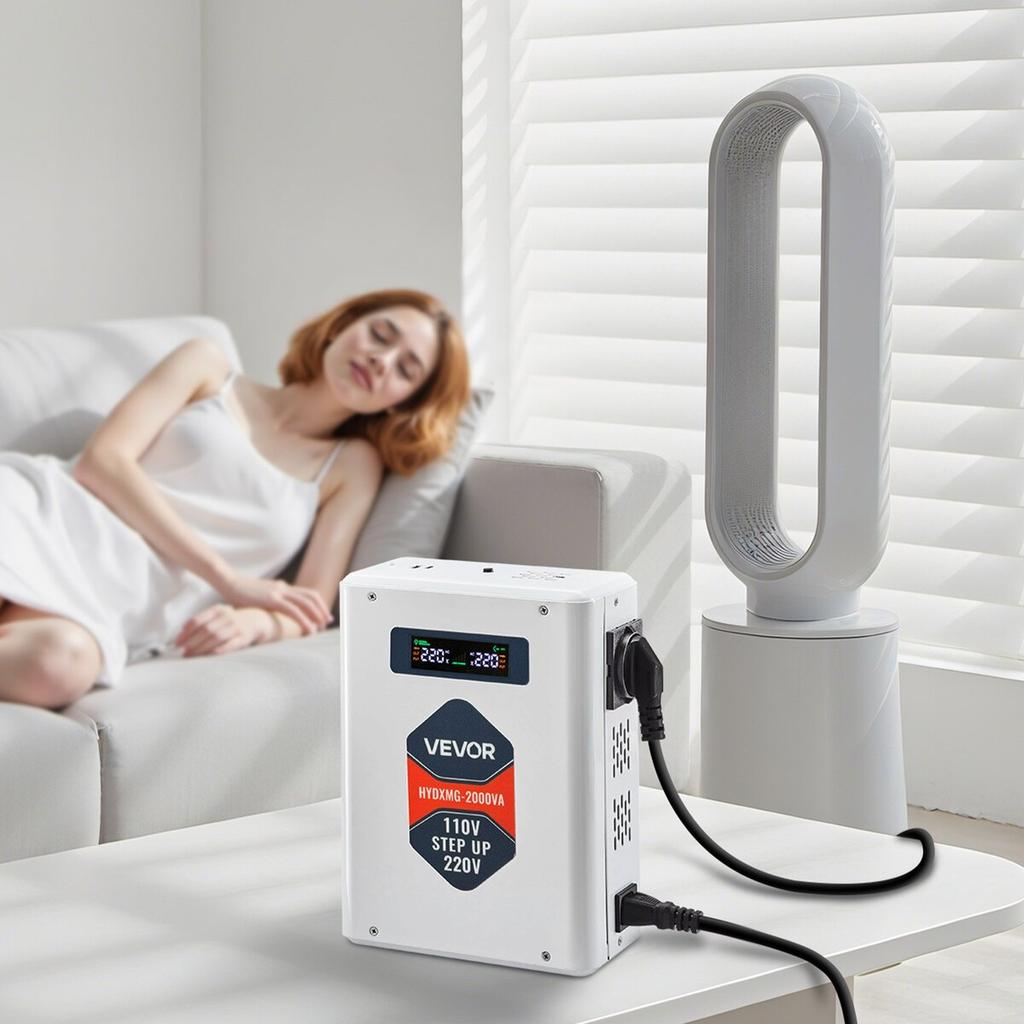 Step Up Voltage Converter, 2000VA, Heavy Duty Voltage Power Converter, 110V To 220V Power Transformer, with 2 EU Outlets, USB Output, LCD Display,