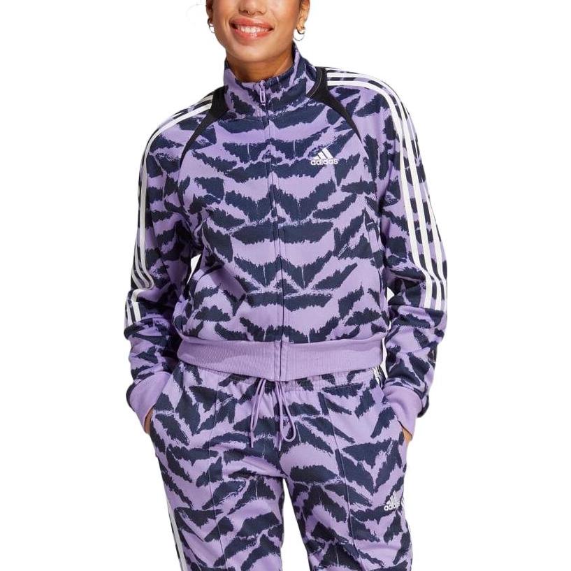 adidas Abstraktes Muster Allover-Print Seitenstreifen Retro Sport Stehkragen Durchgehender Reißverschluss Langarm Jacke Damen Jacke Lila IC6651