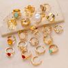 Vintage Gold Color Floral Gemstone Ring Set For Women Heart Hammered Texture Pearl Opal Inlaid Stackable Rings Trendy Jewelry