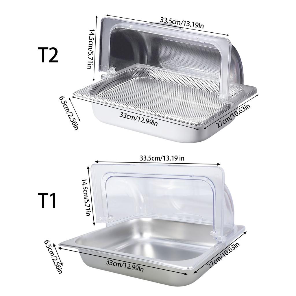 Sturdy Stainless Steel Buffet Serving Trays With Clear Roll Top Covers for Restaurant Kitchen Party Food Display