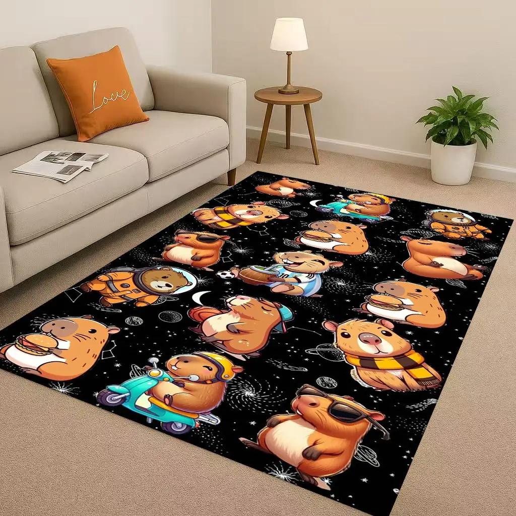 3D Cute Capybara Art Cartoon Living Room Non-Slip Area Rug Soft Carpet for Bedroom Playroom Sofa , Easy Clean Home Decor Doormat