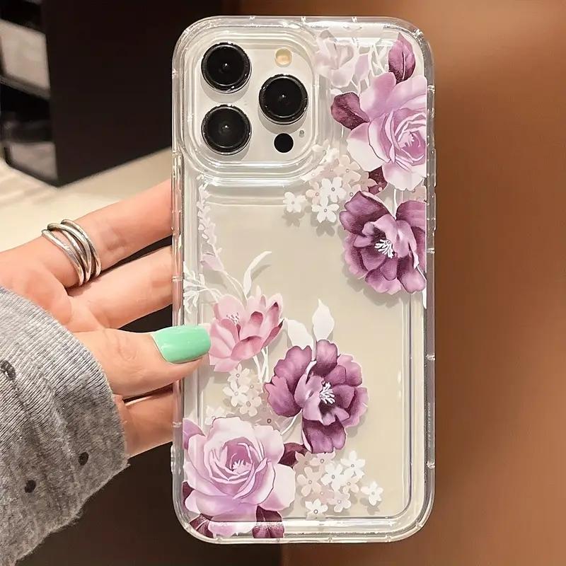 Flower Printed Simple Transparent Phone Case For iPhone 17 16 15 14 13 12 11 Mini Pro Max X XR 8 7 Plus SE 2 Soft Back Cover