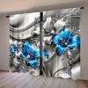 2pcs 3D Gorgeous Blue Jewelry Flower Printed Curtain for Home Decor - Rod Pocket Window Treatment for Bedroom, Office, Kitchen,