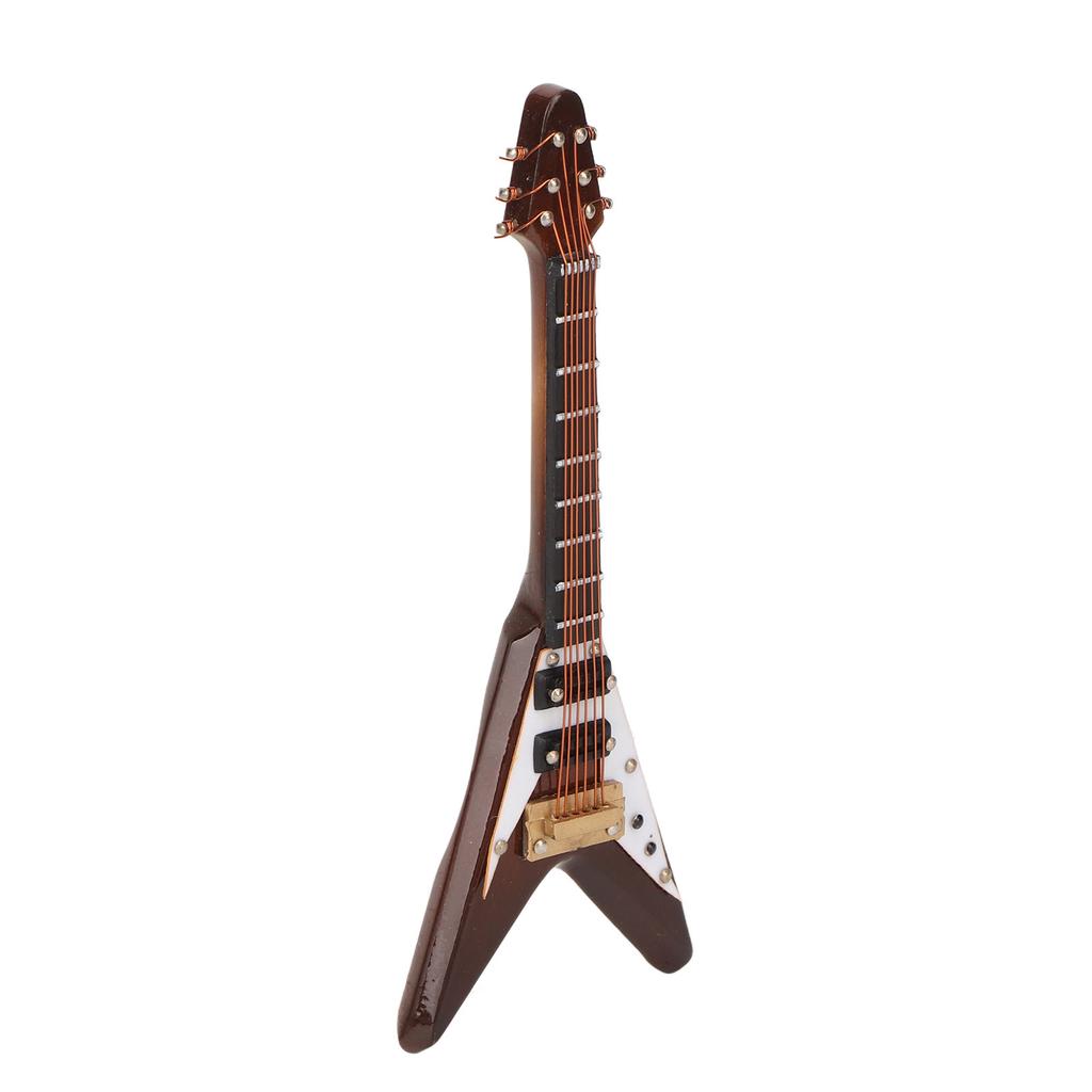 Wooden Miniature Electric Guitar Model with Stand and Case Coffee Mini Musical Instrument Model Decoration 10cm