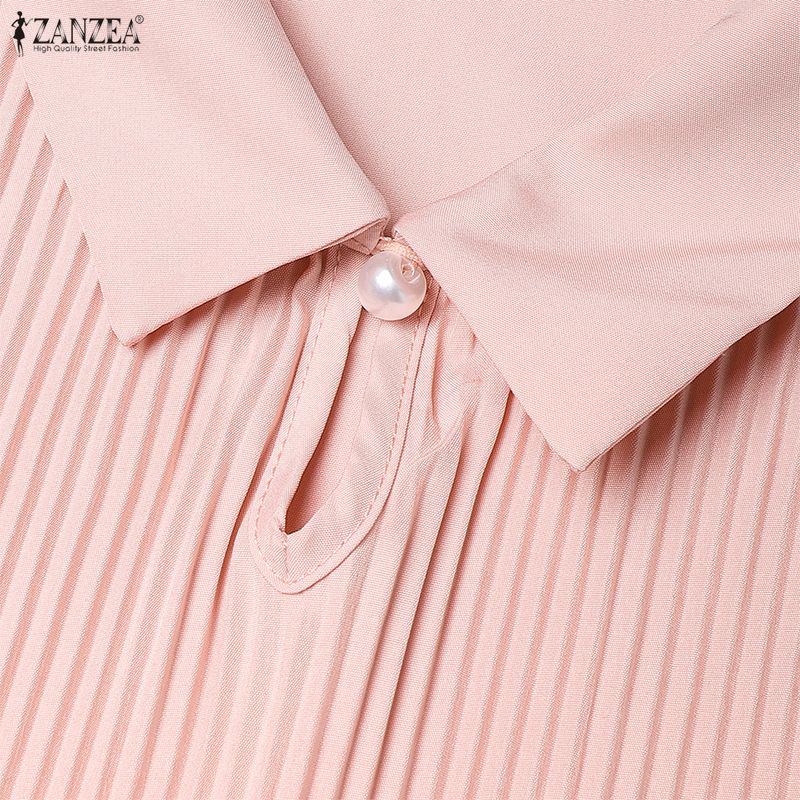 ZANZEA Blusa holgada informal de manga larga con cuello vuelto para mujer
