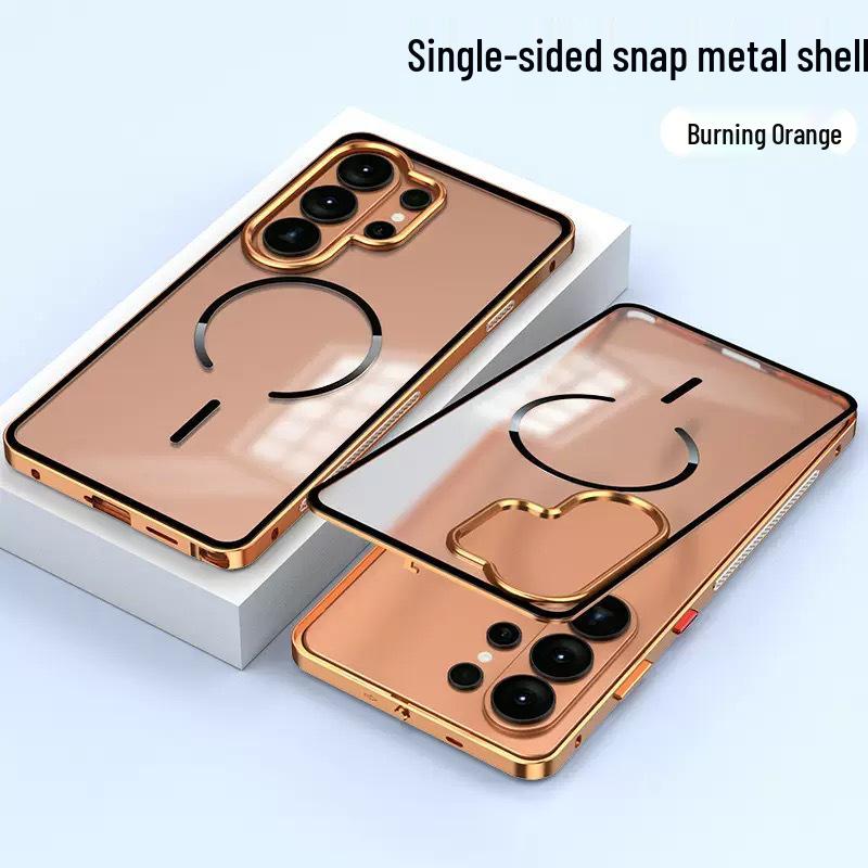 Samsung S26 Ultra Frosted Metal Frame Phone Case with Cooling Magnetic Ring - Exclusive Cross-Border Use