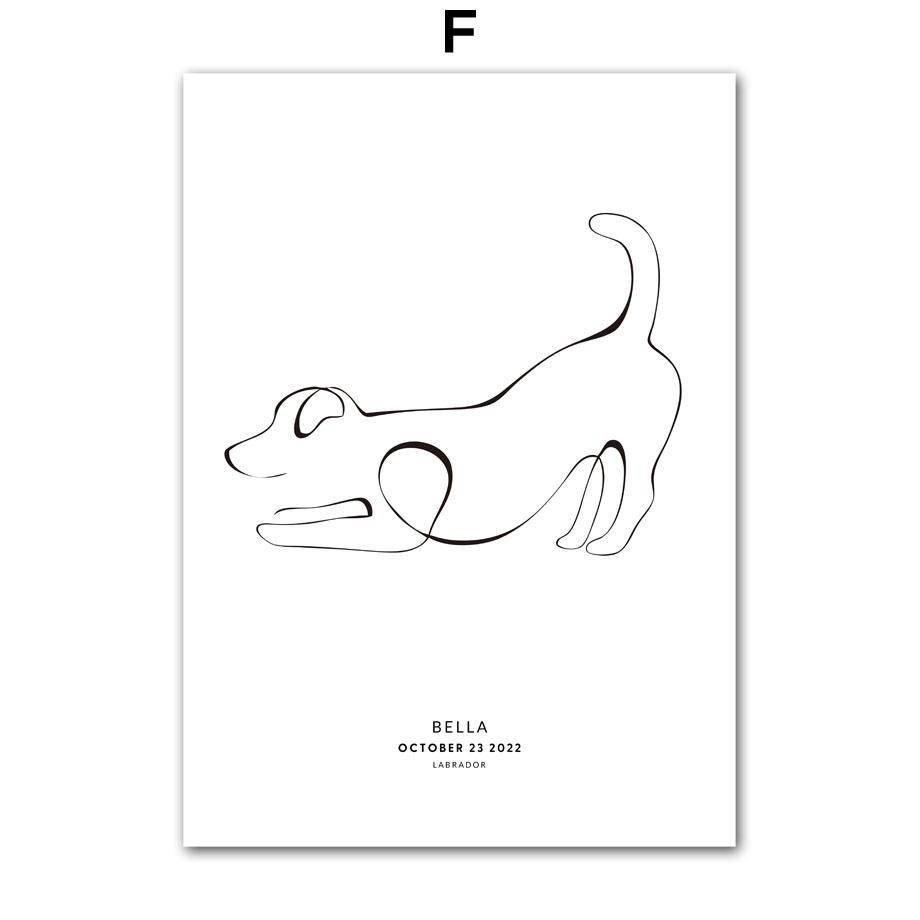 Abstract Line Cute Pet Dog Cat Personalized Name Date Nordic Posters And Prints Wall Art Canvas Painting Home Decor Pictures