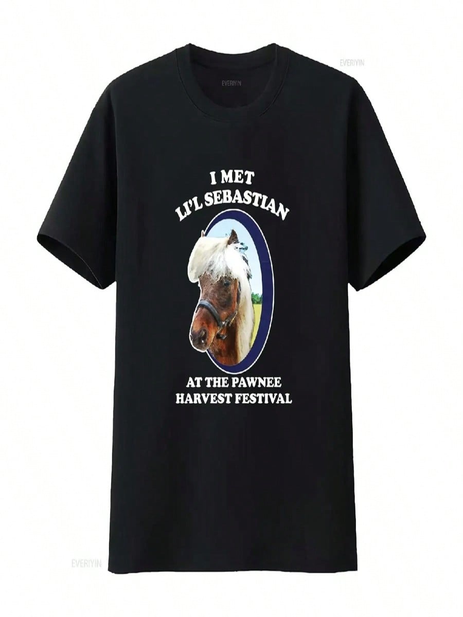 I Met Lil Sebastian Pawnee Harvest Festival Television Parks And Recreation T Shirt Baggy Boyfriend 2607 Vintage Washed S разноцветный
