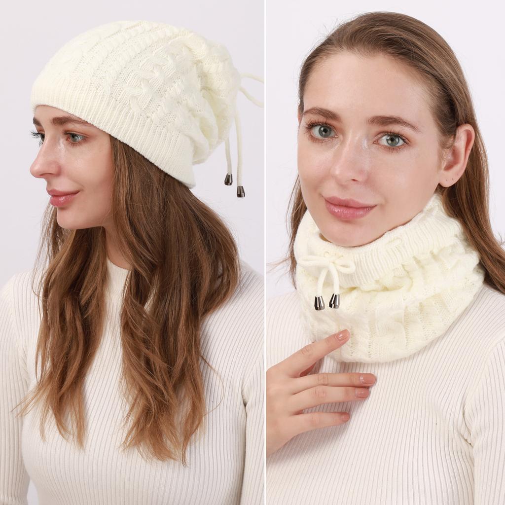Fashion Women Stretchy Knitted Skullies Beanies Hat Solid Snood Scarf Warm Beanie For Womem Autumn Winter Female Beanie Cap
