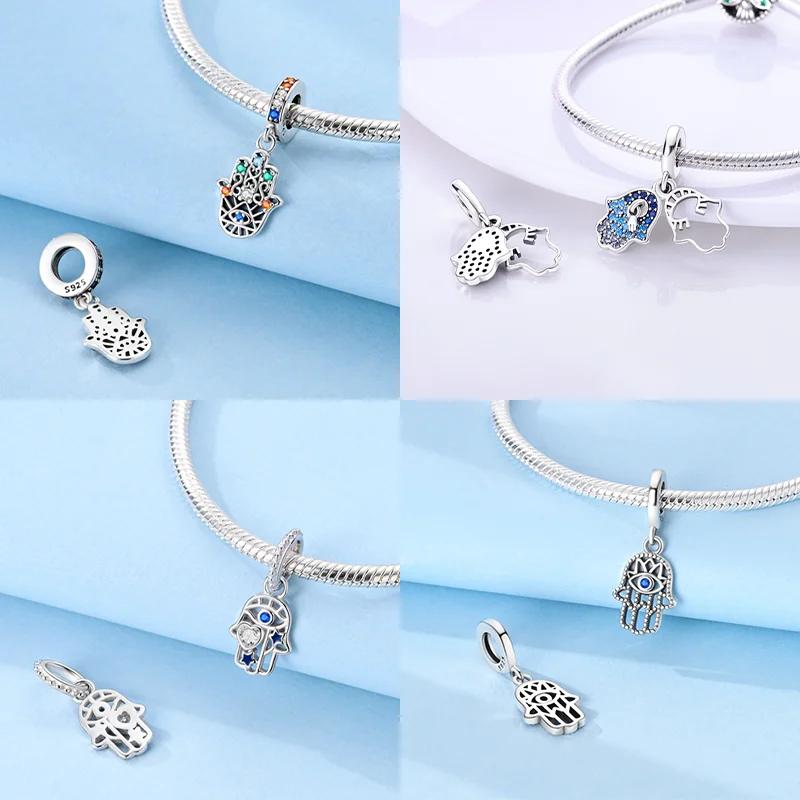 Copper Hamsa Hand Charm Lucky Hand Religion Bead Charms Fits Authentic Bracelets Diy Fine Jewellery Making Gifts for Women