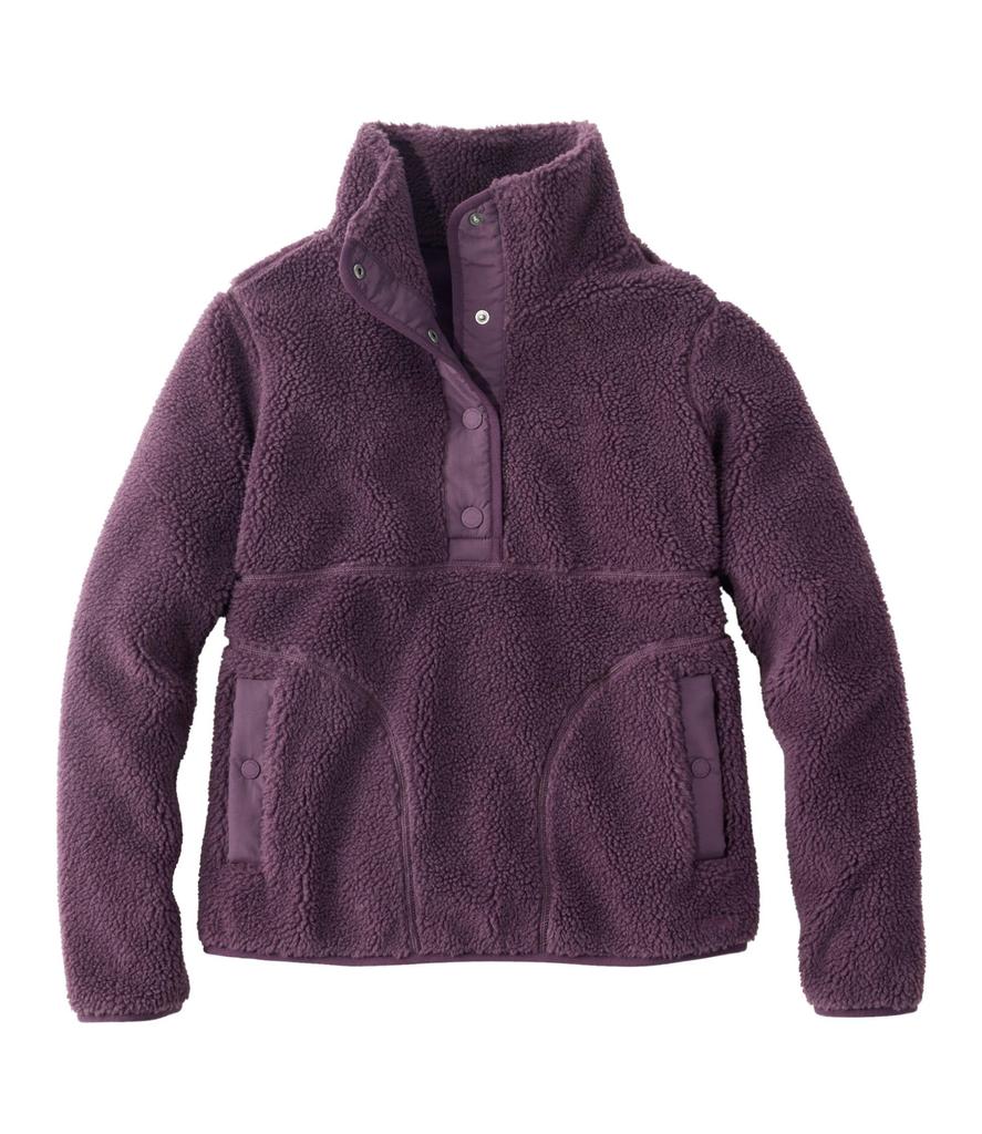 LL Bean Women's Bean Sherpa Fleece Pullover, US Fit, Petite, Size L, Eggplant, Purple, 1000229900