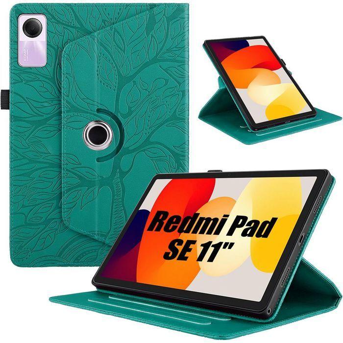 Coque pour Xiaomi Redmi Pad SE 11 Pouces, Etui Antichoc Rotatif Motif Arbre Cuir PU Vert