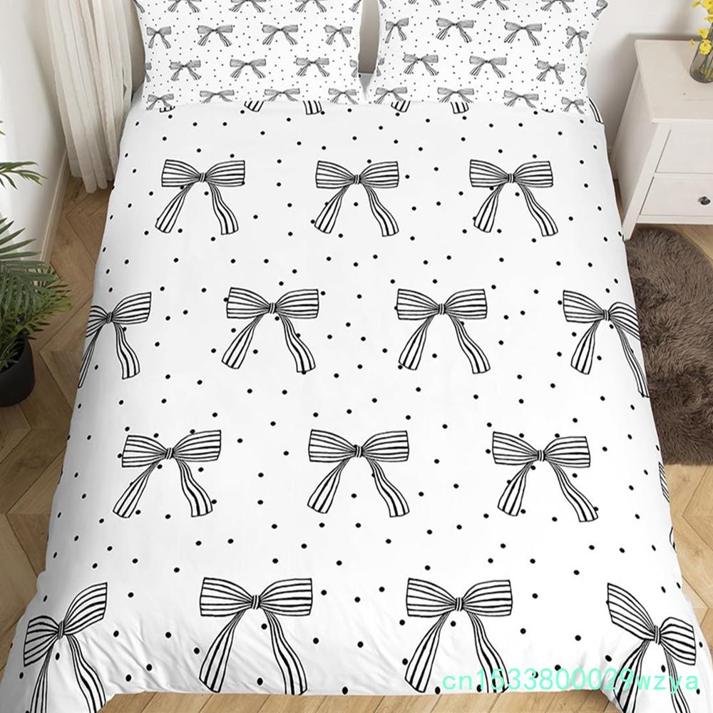 Bowknot Girlish Duvet Cover Cherry Cake Cartoon Bedding Set Cute Dots Love Heart Bow-tie Comforter Cover,Pink Kawaii Quilt Cover