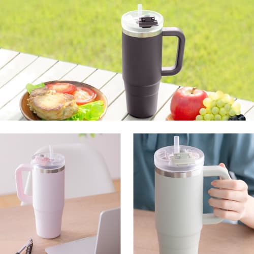 Takeda corporation 880ml Pink Straw Tumbler with Handle, 14.2 X 8.9 X 24cm, with Straw, Insulated, and Handle, HD-STT880PI