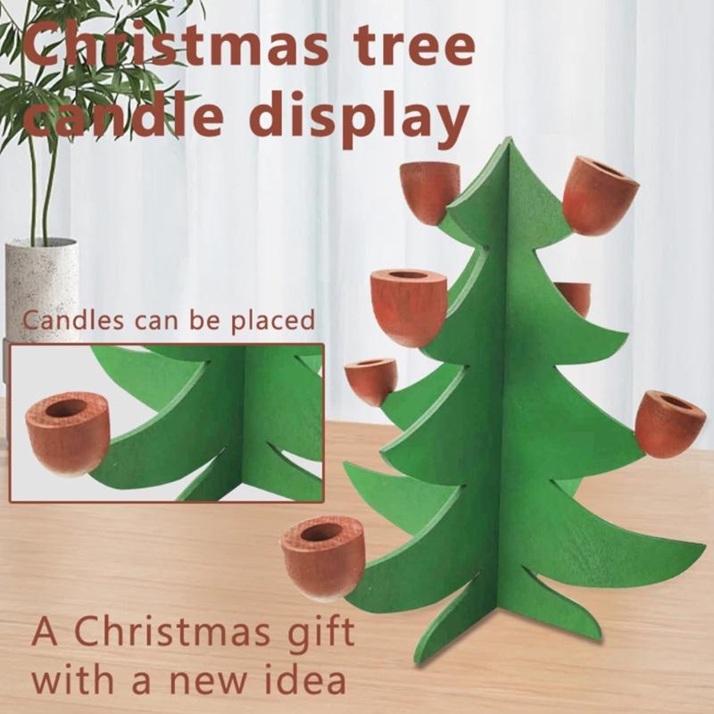Warm Glowing Christmas Tree Shape Candle Holder Wood Crafts Tapered Candle Stand Candlestick for Seasonal Party Decors