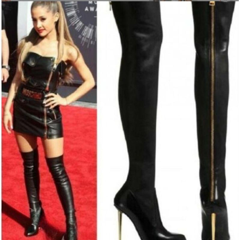 Schwarze Overknee-Stiefel Stiletto High Heels 11 cm Club Party Slim Leg Stiefel Übergröße 43 Wasserdichte Persönlichkeitsstiefel