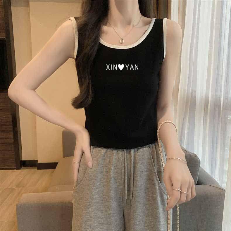 

Женская майка без рукавов с цветным принтом и бретельками, модная верхняя одежда Essential XXXL чёрный