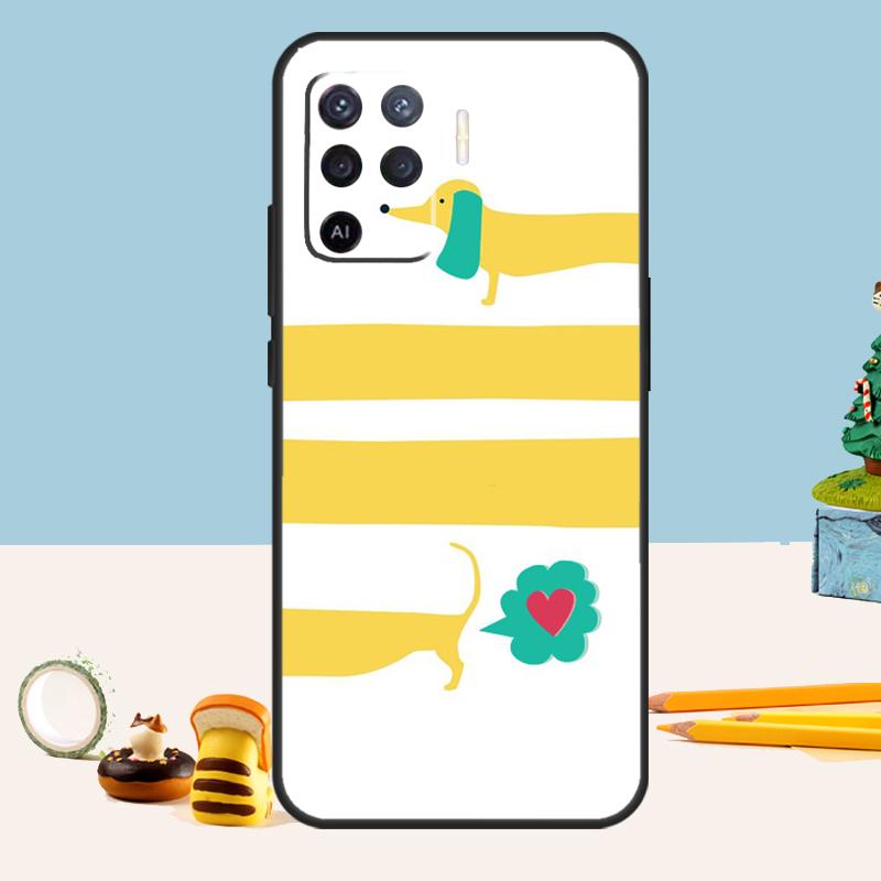 Cartoon Dachshund Sausage Dog Case For Oppo A80 A60 A40 A15 A16 A17 A57 A94 A74 A54 A76 A96 A18 A38 A58 A78 A98 A5 A6 Pro