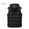 Men Vest Coat Hooded Drawstring Sleeveless Zipper Placket Waistcoat with Pockets Solid Color Thickened Quilted Vest Coat