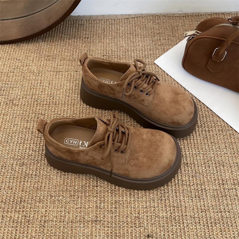 

Матовые ретро маффины Британский стиль платформа маленькие кожаные туфли женские 2025 весна новая шнуровка большая голова Birkenstock одинарные туфли 40