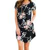 QICED אופנה נשים קיץ קצר שמלת הדפס פרחוני רוקט שרוול קצר O-Neck שמלות קז'ואל רופפות