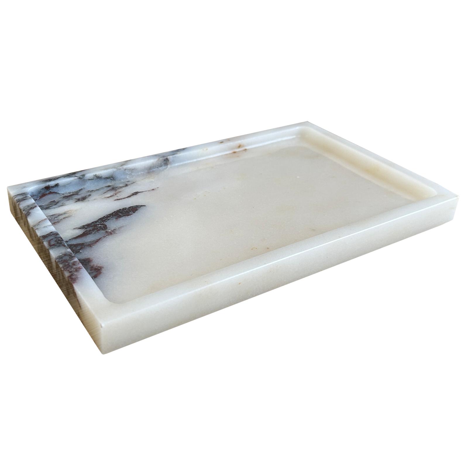 Natural Marble Vanity Tray 10 x6 , Genuine Calacatta Viola Marble Stone Tray for Bathroom/Kitchen/Dresser