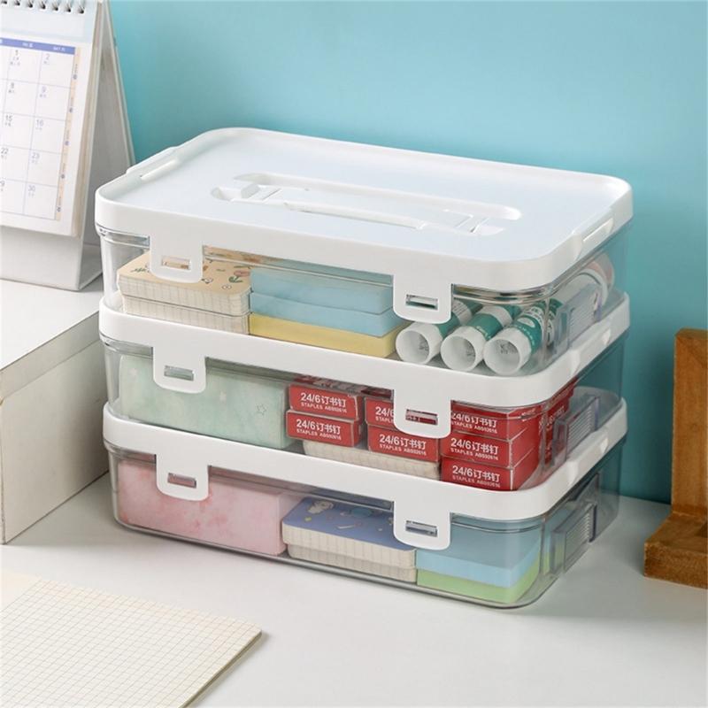 Pack of 3 Clear Organizers Container Featuring Comfortable Grips and Protective Covers Perfect for Desktop or Home Storage Applications