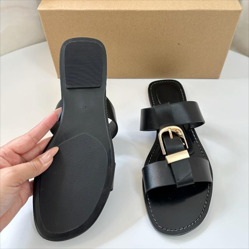 Soleist Damen Sommer Flache Sandalen Mode Metall Schnalle Riemen Zapatos De Muje Marke Offene Zehe Lässig Strand Römische Schuhe für Damen