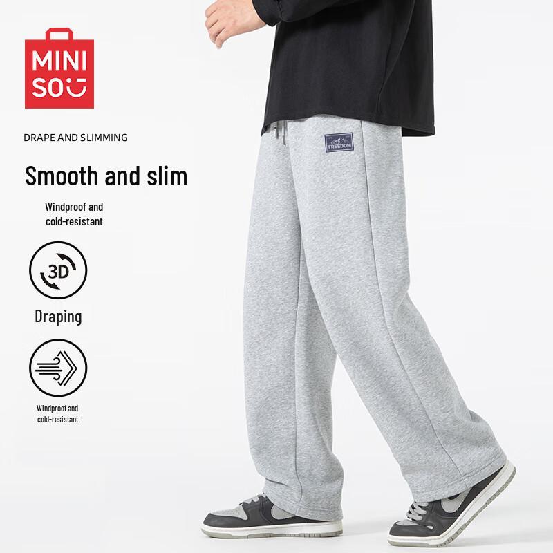 

MINISO Men s Heavyweight Fleece-Lined Straight-Leg Casual Pants XL