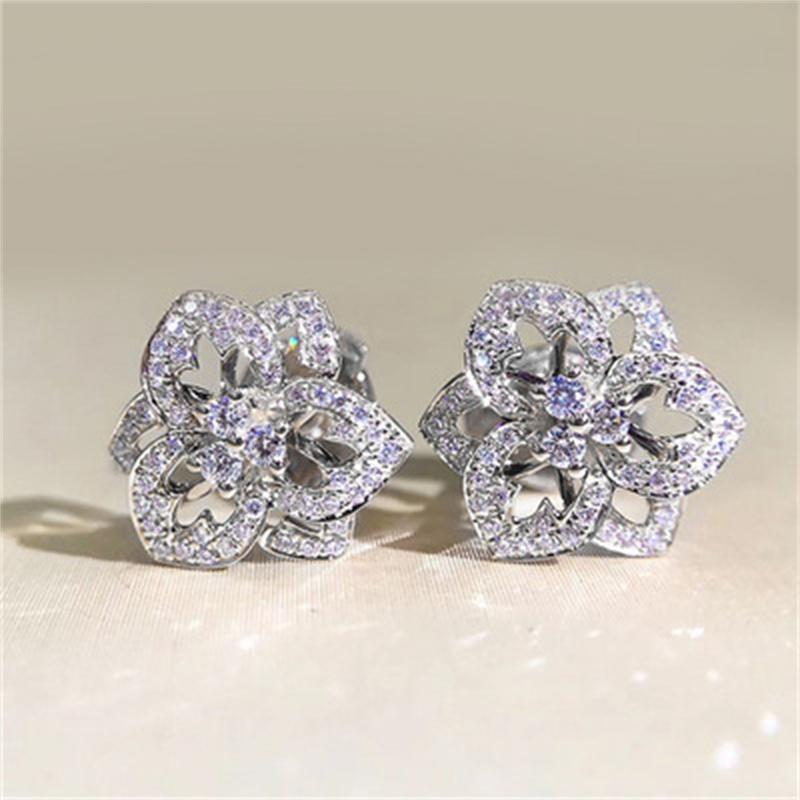 Retro Fashion High-grade Crystal Rose Earrings Women Zircon Ear Studs Wedding Jewelry Gifts