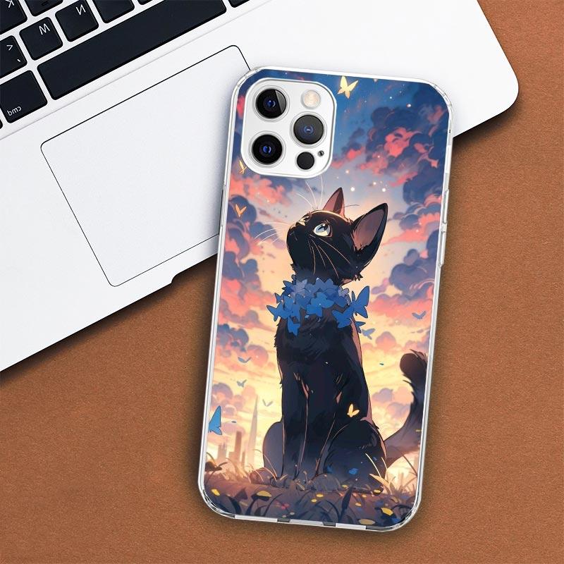 

Чехол для телефона с милым черным котом, мяуканьем для Apple iPhone 11, 12, 13, 15, 14 Pro 7 XR X XS Max 8 Plus + Mini SE, мягкий чехол с индивидуальным принтом iPhone 15