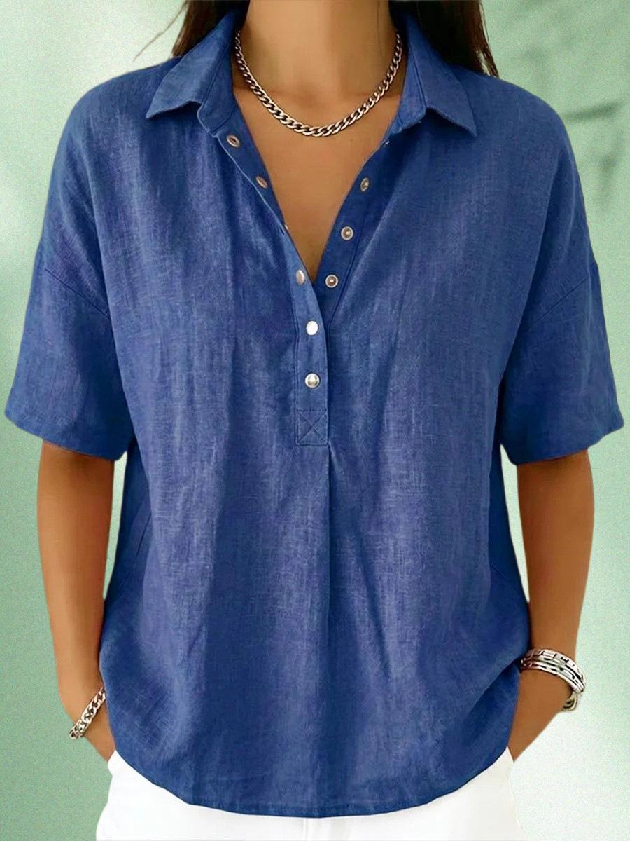 2026 Summer Women s Loose Comfortable Short Sleeve Lapel Solid White Shirt - High-End Feel XL