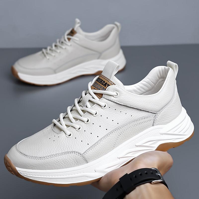 Chaussures de skate homme automne 2025 en cuir respirant - Baskets décontractées à lacets polyvalentes