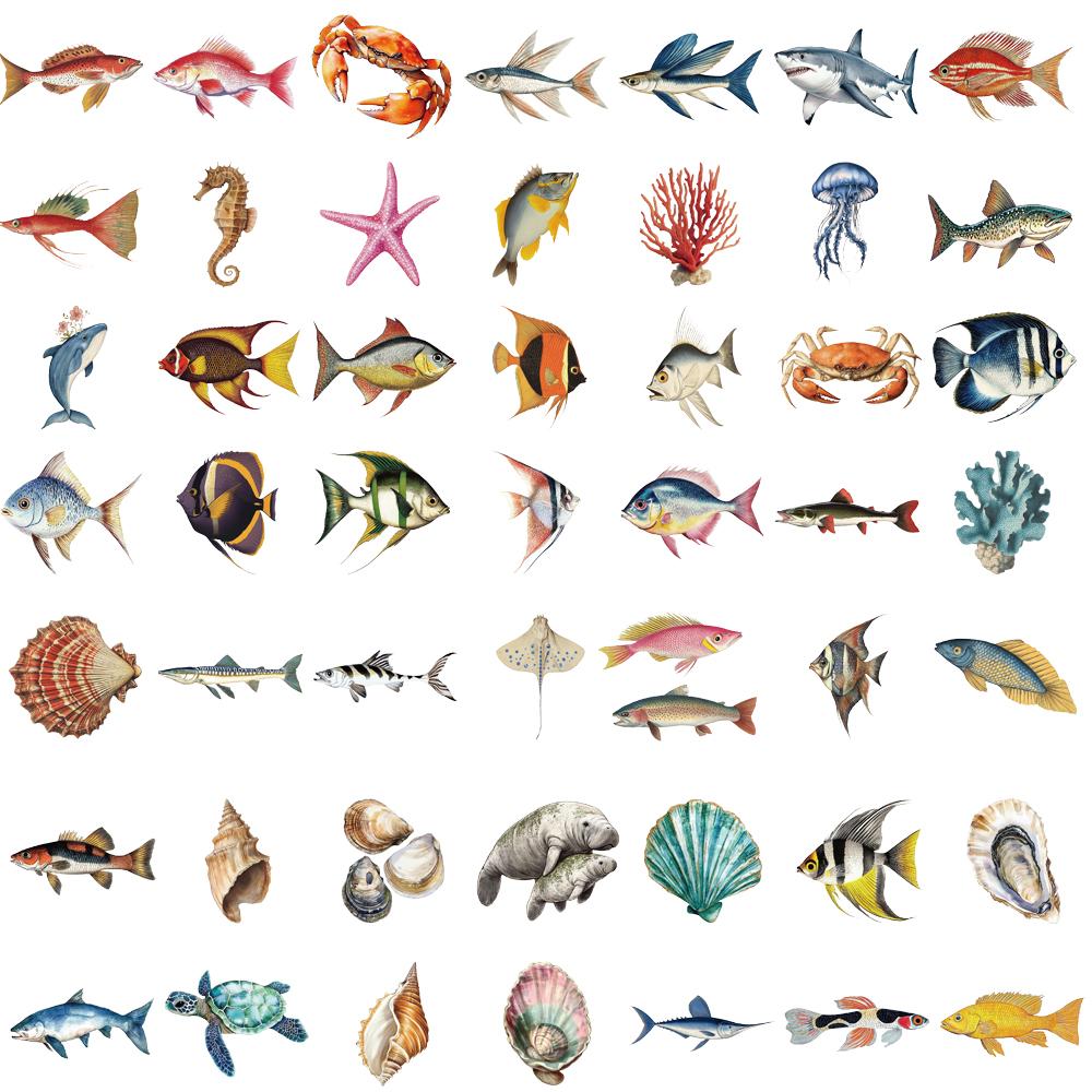 50PCS Marine Organism Stickers Harajuku Creative Skateboard Paper Phone Luggage Waterproof Computer Gifts Paper Chambre