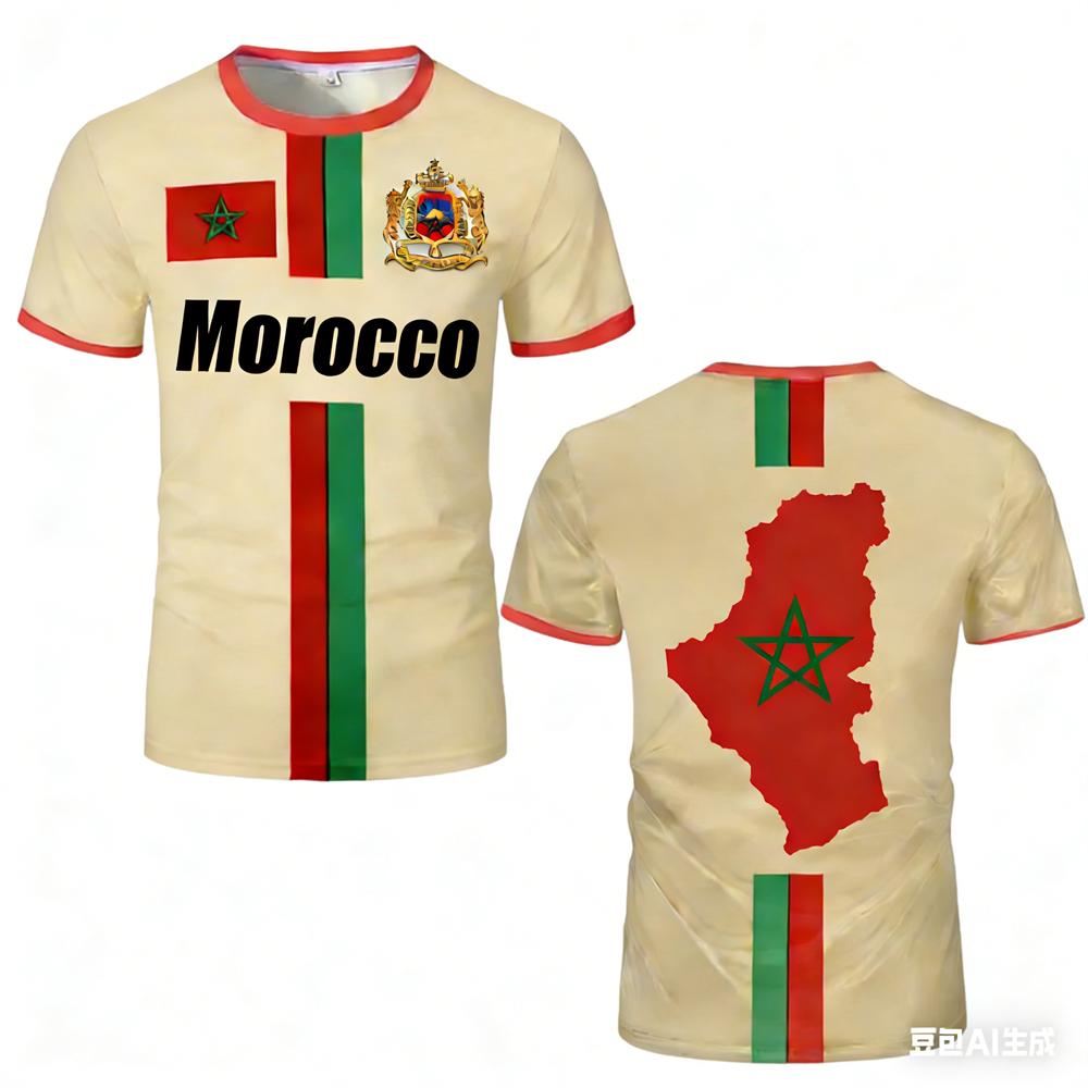 Moroccan Flag 3D Print Sports T-shirt Football Jersey Club Fan Training Uniform Short Sleeve Clothing Top